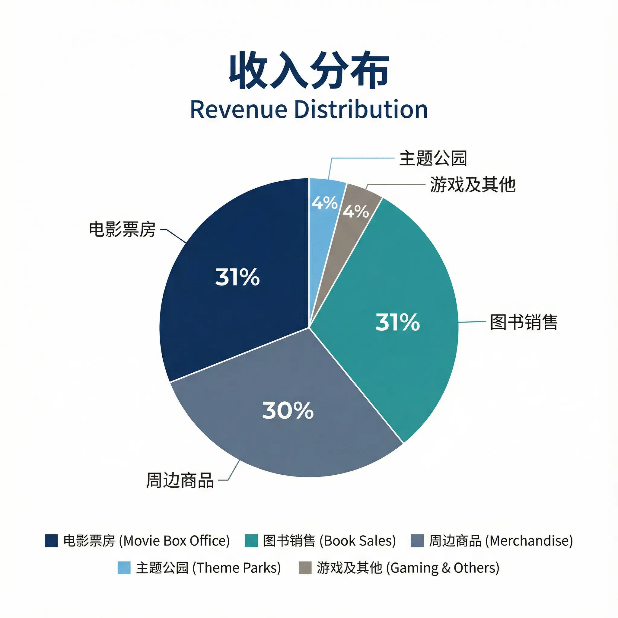 华纳兄弟收入分布饼图（商务风格）